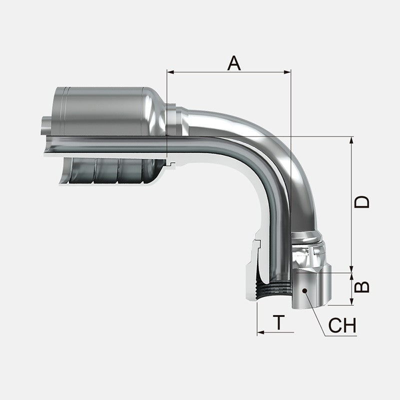 Conexion Crimpable Codo 90 Hembra Giratoria BSP asiento 60 de 3/8 pulg. x 3/8 pulg. ID Manguera, Covalca, serie FK, Acero (1B243-6-6-CV)