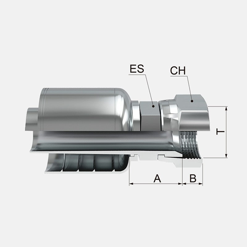 Conexion Crimpable Hembra Giratoria Recta SAE 45 de 3/8 pulg. x 3/8 pulg. ID Manguera, Covalca, serie FK, Acero (10843-6-6-I)