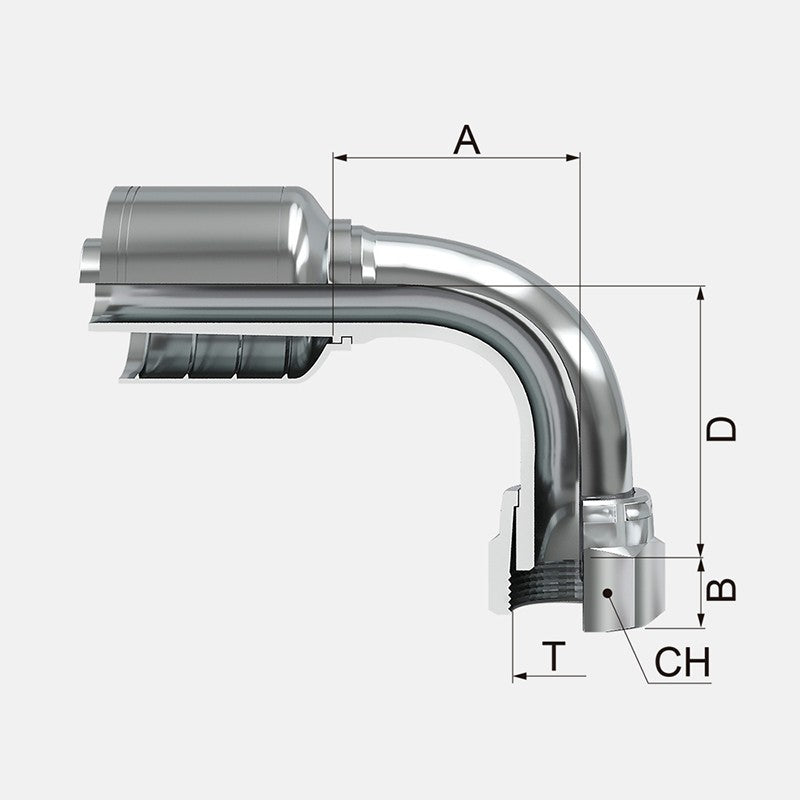 Conexion Crimpable Codo 90 Hembra Giratoria cara plana de 3/8 pulg. x 3/8 pulg. ID Manguera, Covalca, serie FK, Acero (1J943-6-6-I)