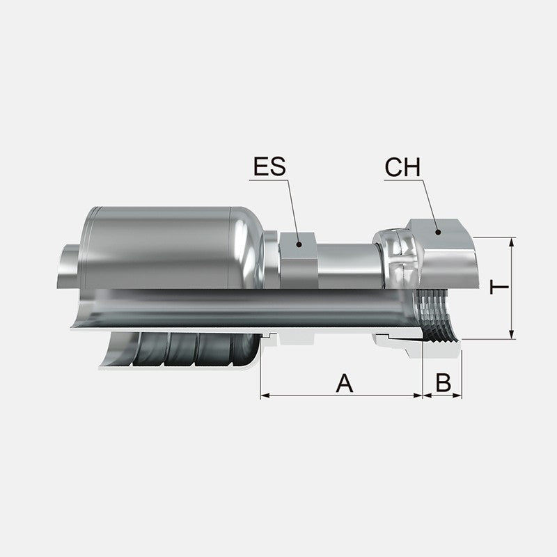 Conexion Crimpable Hembra Giratoria cara plana larga de 3/8 pulg. x 3/8 pulg. ID Manguera, Covalca, serie FK, Acero (1JS43-6-6-CV)