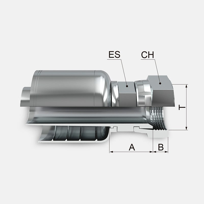 Conexion Crimpable Hembra JIC 37 Flare de 3/8 pulg. x 1/2 pulg. ID Manguera, Covalca, serie FK, Acero (10643-6-8-I)