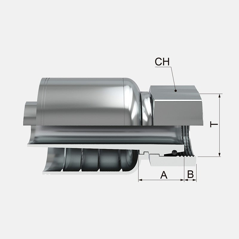 Conexion Crimpable Hembra Giratoria Metrica asiento 24 de 1 5/8 pulg. (M26x1.5) x 5/8 pulg. ID Manguera, Covalca, serie FK, Acero (1CA43-18-10-CV)