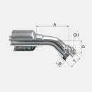 Conexion Crimpable Codo 45 Hembra Giratoria JIC 37 Flare de 3/4 pulg. x 3/4 pulg. ID Manguera, Covalca, serie FK, Acero (13743-12-12-I)