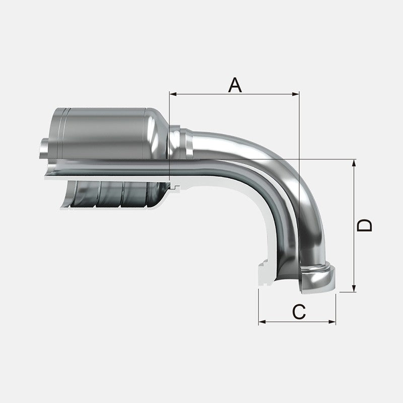 Conexion Crimpable Codo 90 Brida cod 61 de 1 pulg. x 3/4 pulg. ID Manguera, Covalca, serie FK, Acero (11943-16-12-I)