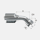 Conexion Crimpable Codo 45 Hembra Giratoria BSP asiento 60 de 1 pulg. x 1 pulg. ID Manguera, Covalca, serie FK, Acero (1B143-16-16-I)