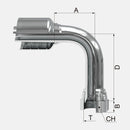 Conexion Crimpable Codo 90 largo Hembra Giratoria JIC 37 Flare de 1 pulg. x 1 pulg. ID Manguera, Covalca, serie FK, Acero (14143-16-16-I)