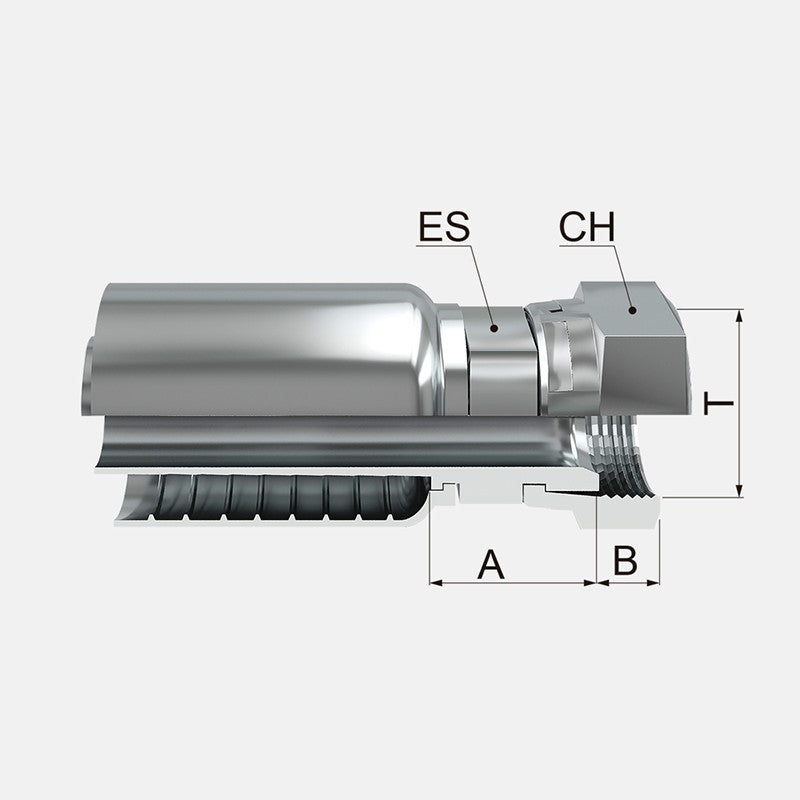 Conexion Crimpable Hembra Giratoria JIC 37 Flare de 1/2 pulg. x 1/2 pulg. ID Manguera, Covalca, serie FT, Acero,