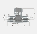 Adaptador Tee Covalca de Acero Macho JIC 37 de 1/2 pulg. X Hembra JIC 37 Giratoria de 1/2 pulg. al Centro X Macho JIC 37 de 1/2 pulg.