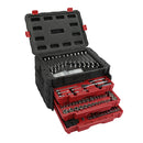 Juego de dados y accesorios combinados en caja plastica de 3 gavetas, 450 pza