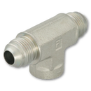 Conexion Tee Union Parker de Acero Macho Flare de 1/4 pulg. X Hembra NPT de 1/8 pulg. al Centro X Macho Flare de 1/4 pulg.