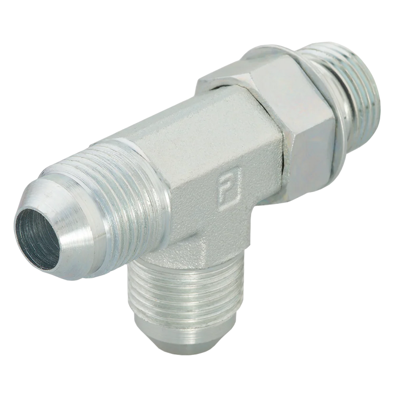 Adaptador Tee Parker de Acero Macho JIC 37 Flare de 3/4 pulg. X Macho SAE 12 O-Ring Lateral X Macho JIC 37 Flare de 3/8 pulg.