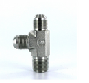 Adaptador Tee Parker de Acero Macho JIC 37 Flare de 1/4 pulg. X Macho NPTF de 1/4 pulg. Lateral X Macho JIC 37 de 1/4 pulg.