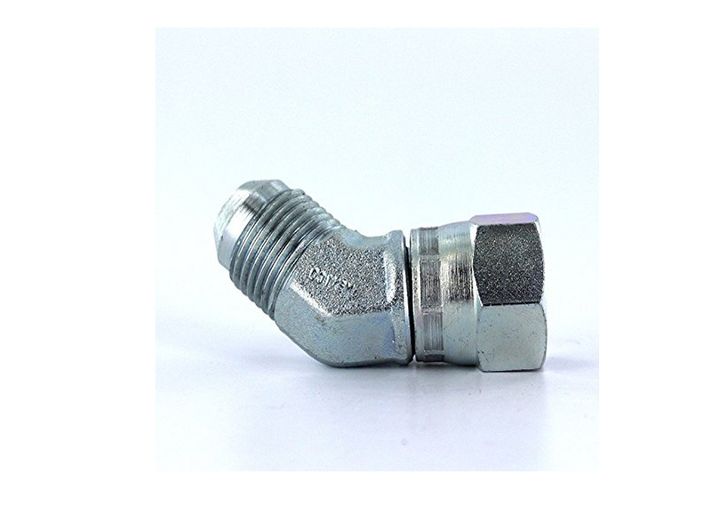 Adaptador codo 45 Parker de Acero Macho JIC 37 Flare de 1/4 pulg. X Hembra JIC 37 Flare Giratoria de 1/4 pulg.