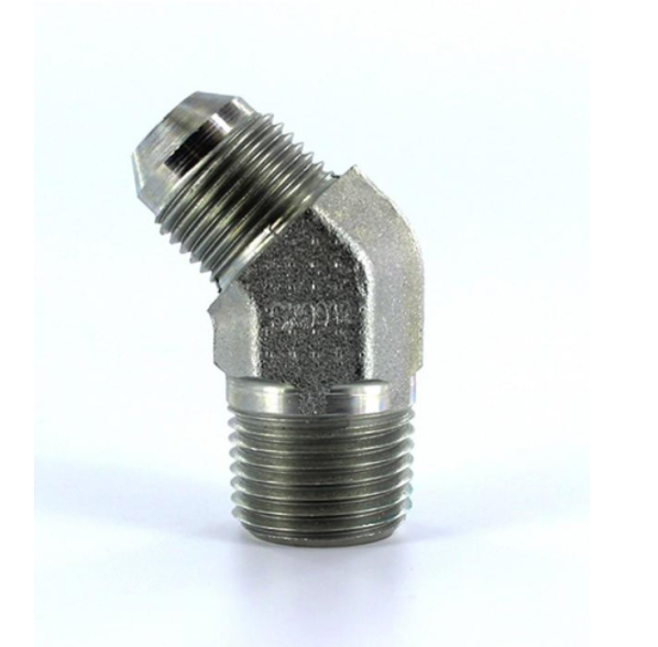 Adaptador codo 45 Parker de Acero Macho JIC 37 Flare de 1 1/4 pulg. X Macho NPT de 1 1/4 pulg.