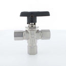 Valvula de Bola Parker de Acero Inoxidable Serie B Hembra NPT de 1/4 pulg. 3 Vias, 6000 PSI, Sello PCTFE