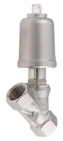 Valvula de cuerpo en angulo marca Schubert, Serie 7010, de Acero Inox; de 2 vias, NC, Cuerpo 1/4 pulg. NTP, 80mm Actuador, sellos PTFE (VAPOR Y QUIMICOS), 175 PSI MAX