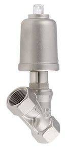 Valvula de cuerpo en angulo marca Schubert, Serie 7010, de Acero Inox; de 2 vias, NC, Cuerpo 1/2 pulg. NTP, 2 pulg. Actuador, sellos PTFE (VAPOR Y QUIMICOS), 320 PSI MAX