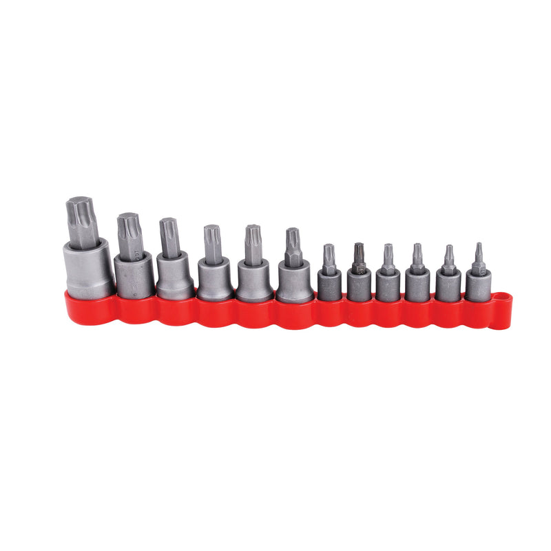 Juego de dados Urrea SAE Puntas Torx insertadas Cuadro de 1/4 pulg; 3/8 pulg. y 1/2 pulg. 12 pzas