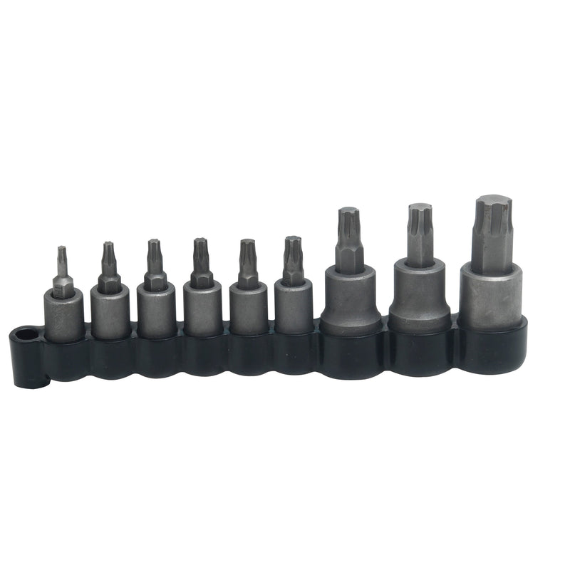 Juego de dados Urrea SAE Puntas Torx plus Cuadro de 1/4 pulg. y 3/8 pulg. 9 pzas