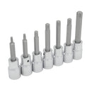 Juego de dados Urrea de Torx Punta torx Boca de T20 a T55 X Cuadro de 1/2 pulg. Longitud de 3 1/4 pulg. a 4 pulg.